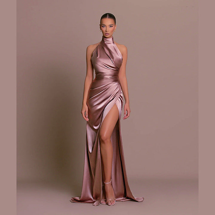 Aurelia – High-Neck Halter Slit Maxi Dress for Wedding Guests