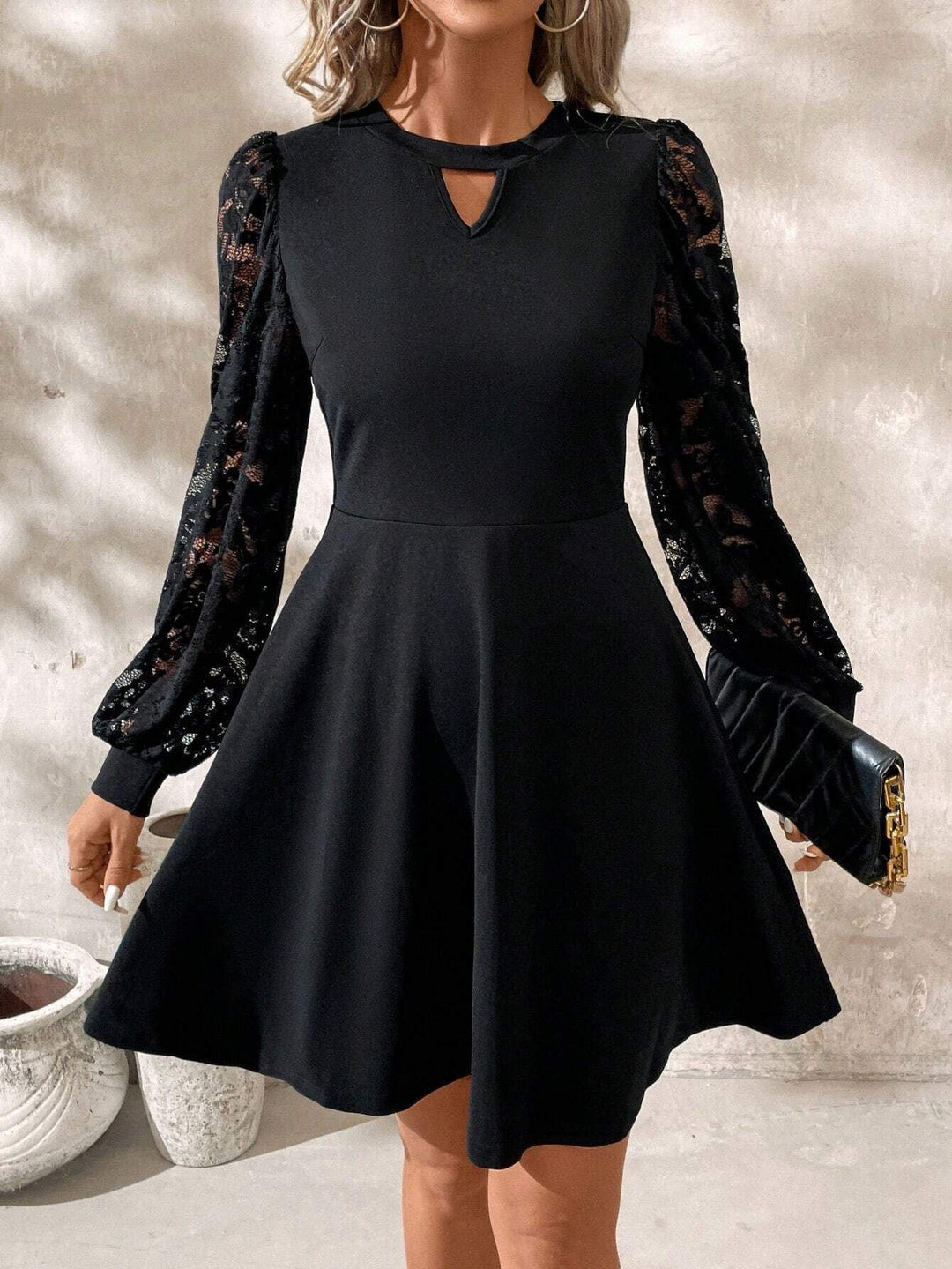 Cecilia – Skater Dress with Lace-Look Sleeves