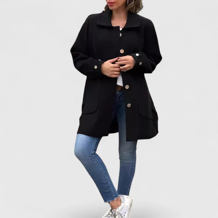 Maribel – Bouclé Stand-Collar Coat with Button Tabs