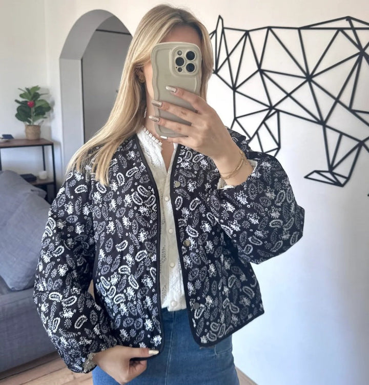 Marnie – Paisley Print Quilted Jacket with Contrast Piping
