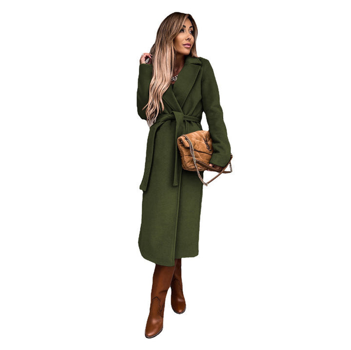 Louise – Tie-Belt Longline Coat in Textured Wool-Look
