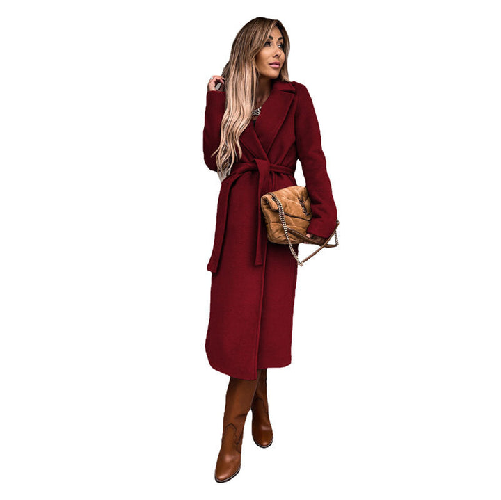 Louise – Tie-Belt Longline Coat in Textured Wool-Look