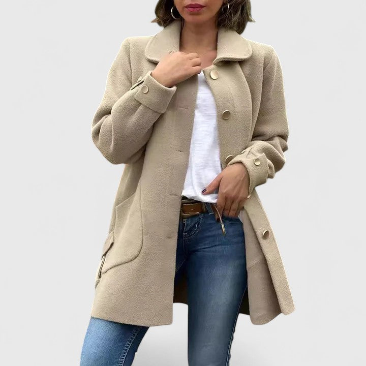 Maribel – Bouclé Stand-Collar Coat with Button Tabs
