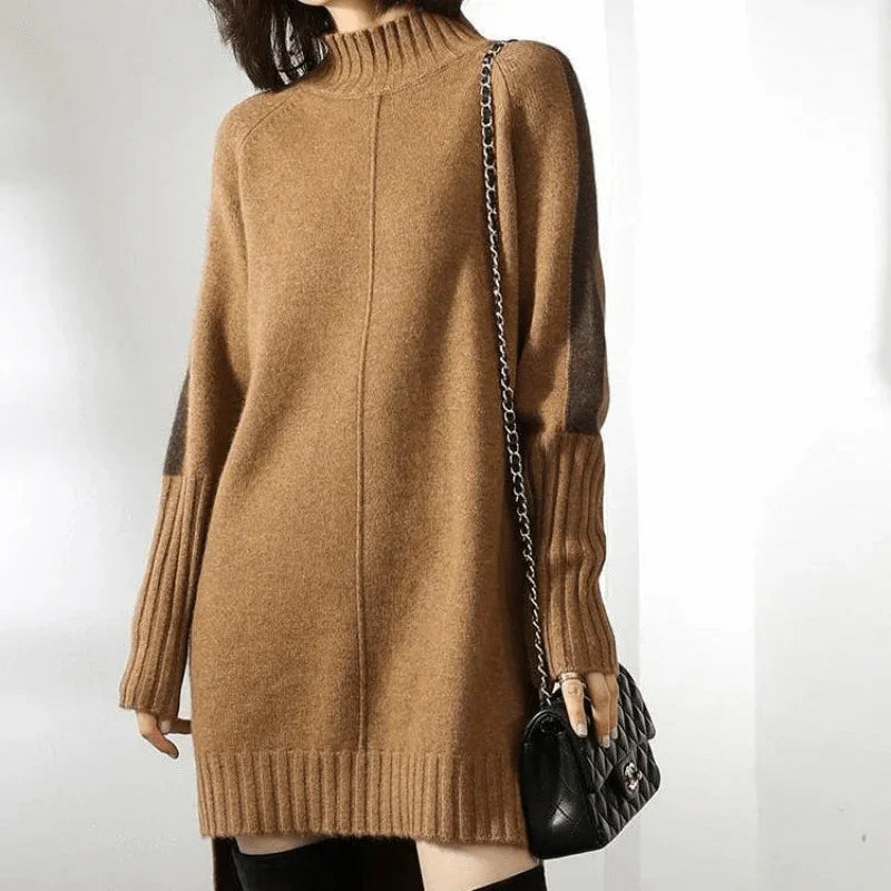 Prudence – Oversized Ribbed Turtleneck Sweater Dress for Women