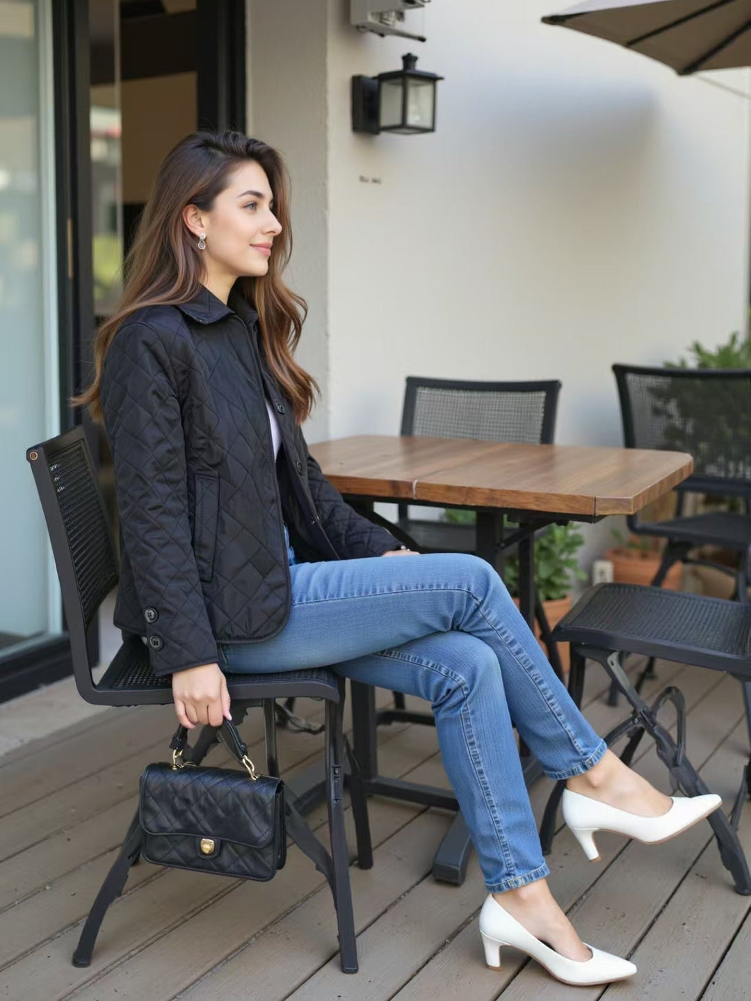 Marley – Diamond Quilted Jacket with Corduroy-Look Collar