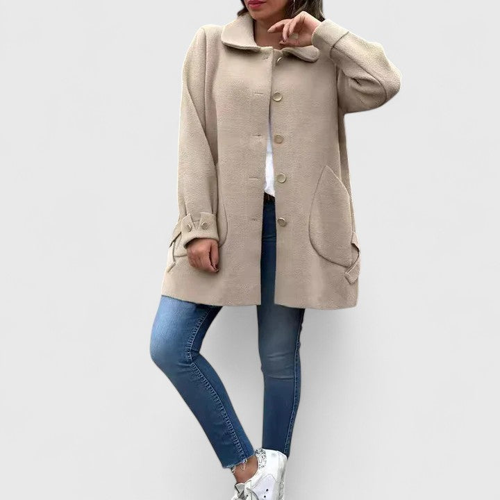 Maribel – Bouclé Stand-Collar Coat with Button Tabs