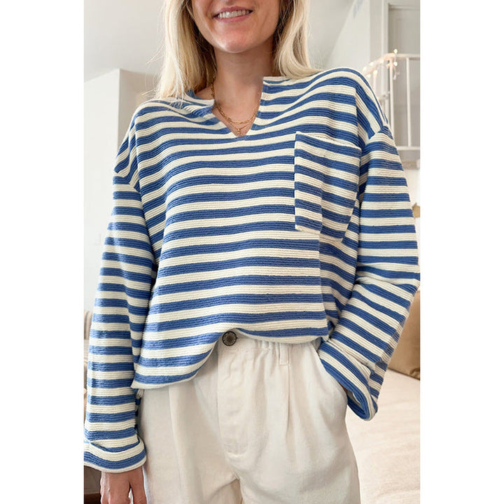 Isadora – Striped Notch-Neck Sweatshirt with Chest Pocket