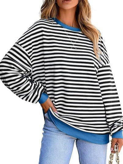 India – Striped Long-Sleeve Top with Contrast Trim