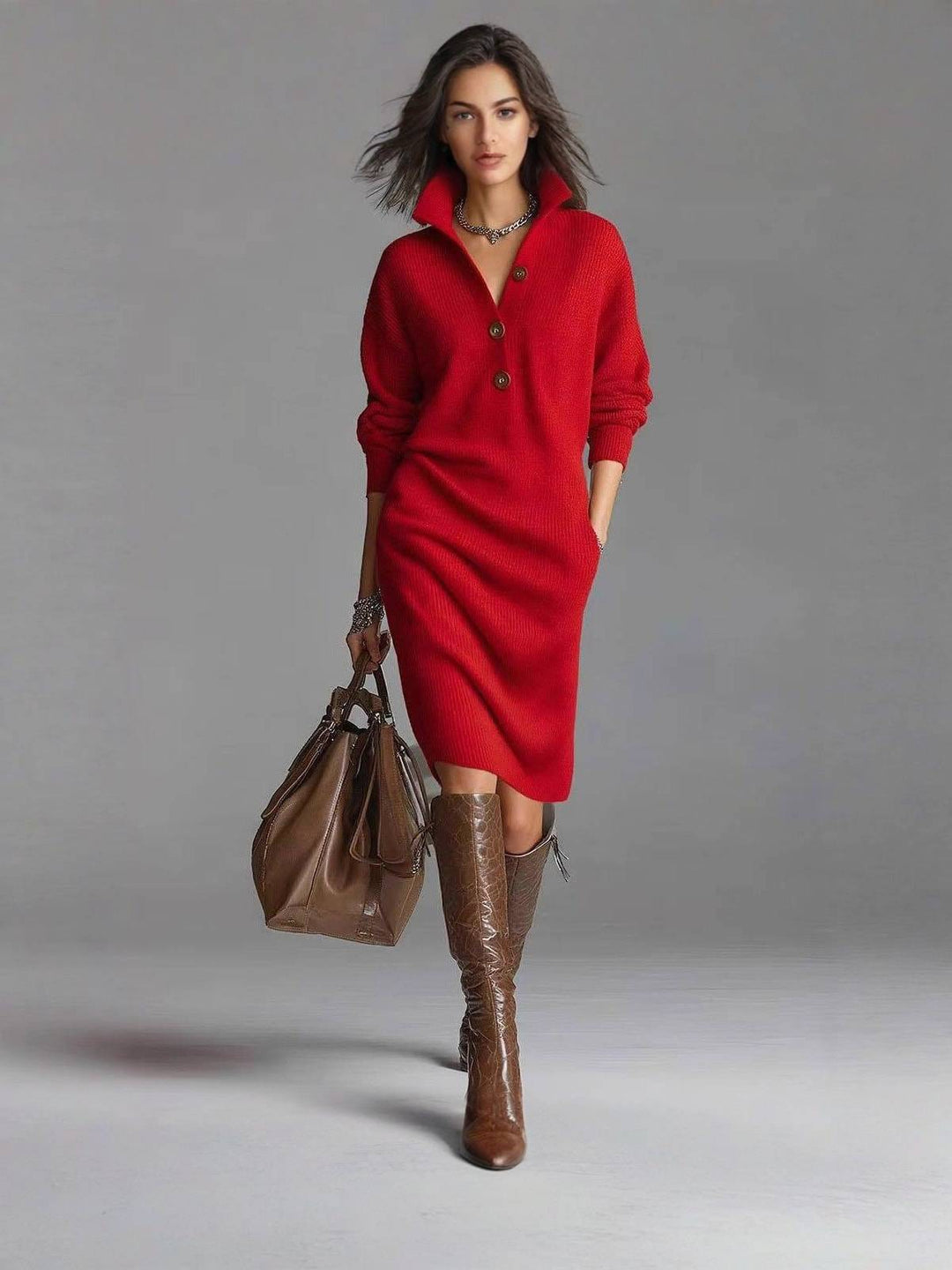 Leonora – Relaxed-Fit Button-Up Sweater Dress for Women