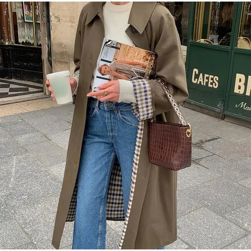Lyla – Longline Trench Coat with Plaid Lining