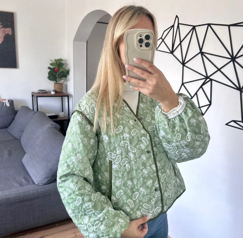Marnie – Paisley Print Quilted Jacket with Contrast Piping