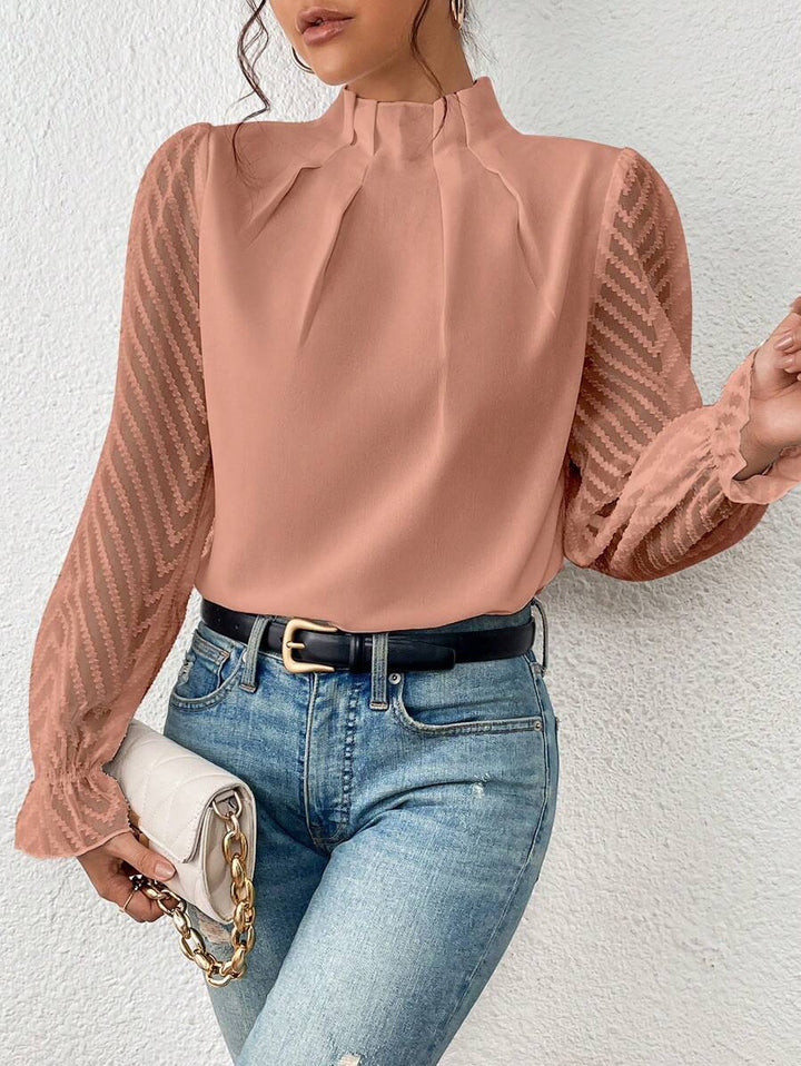 Annette – Dressy Blouse with Sheer Chevron Sleeves