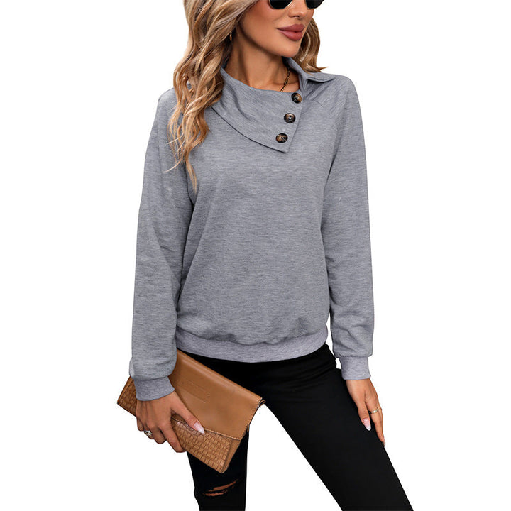 Imogen – Asymmetric Funnel-Neck Sweatshirt with Button Detail