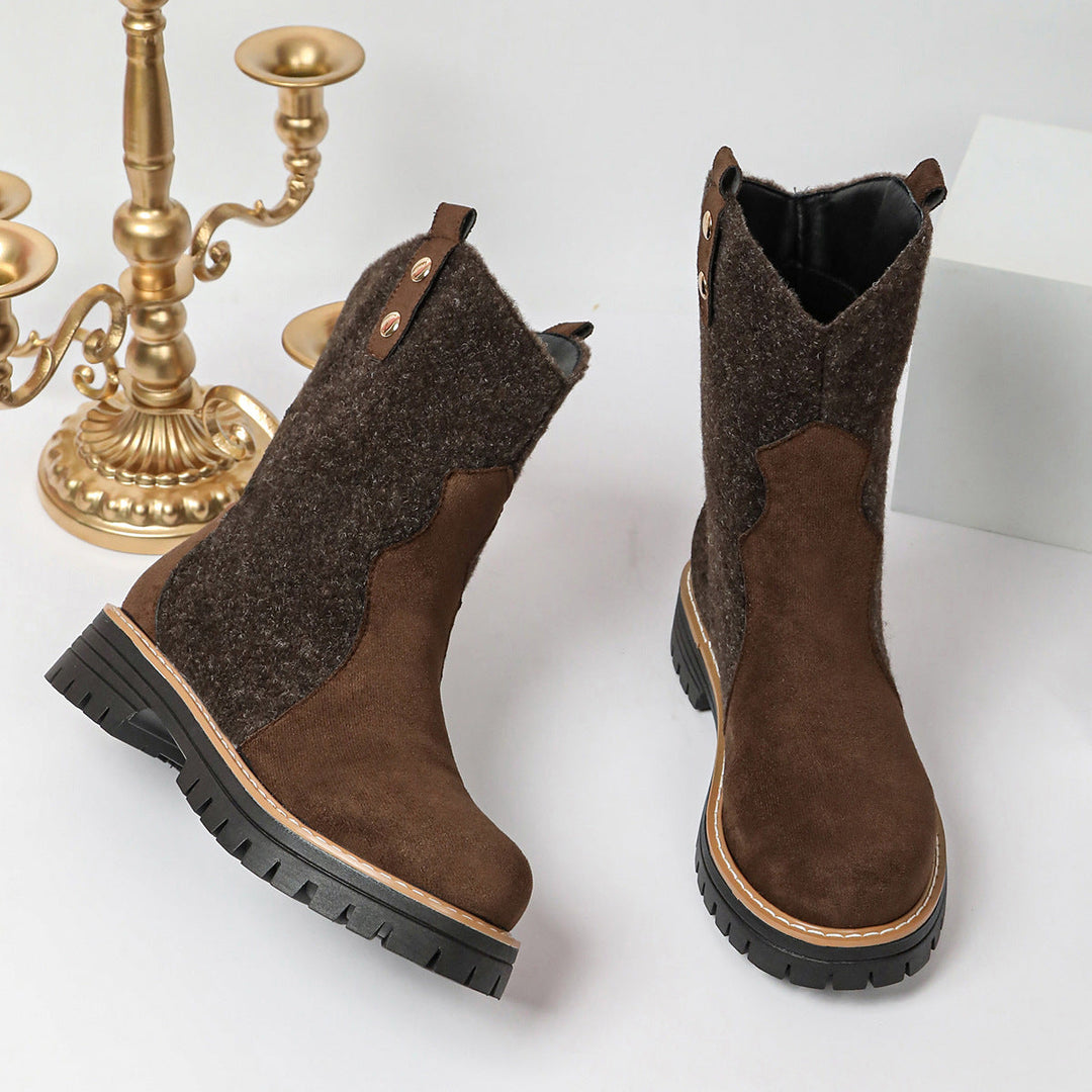 Belinda – Textured Block Heel Mid-Calf Boots for Women