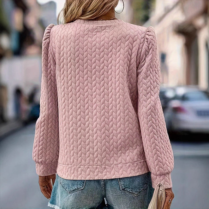 Harmony – Puff-Sleeve Cable-Stitch Sweatshirt for Women