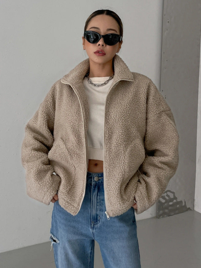Roselyn – Cropped Teddy Zip Jacket for Women