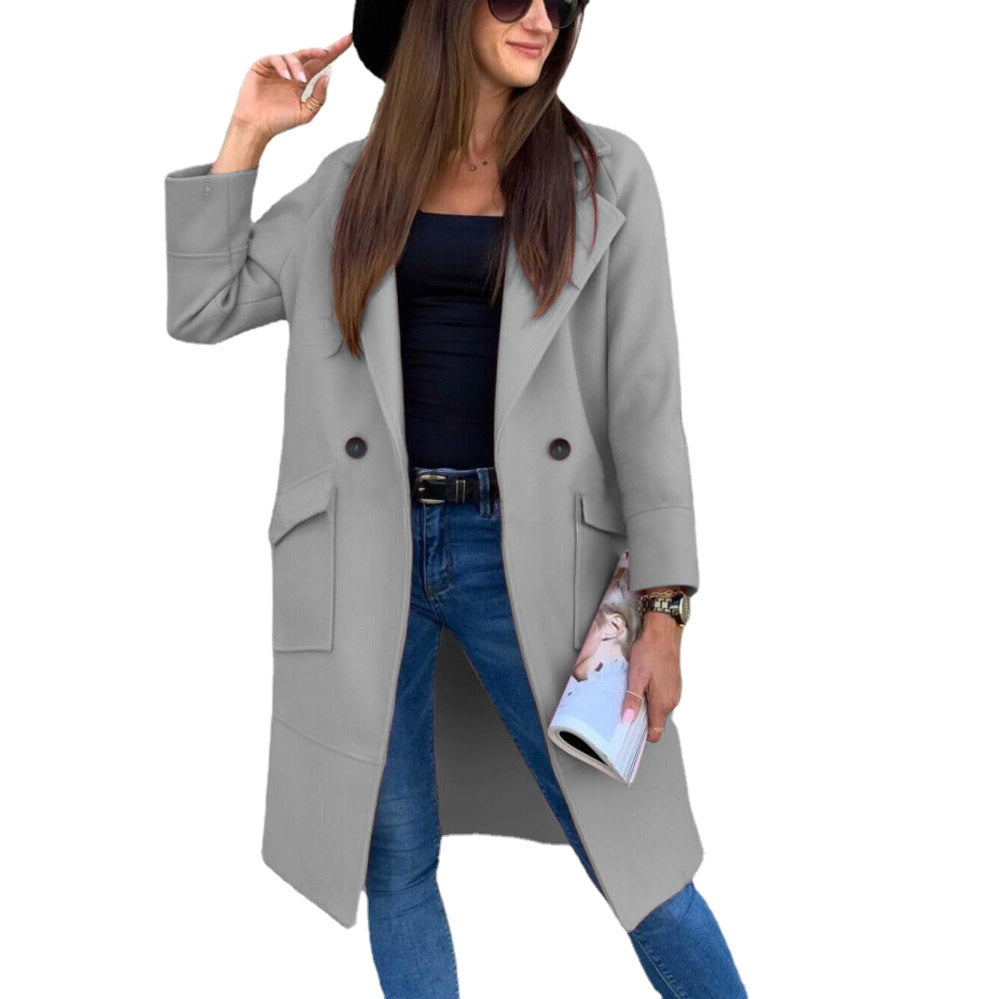 Luciana – Double-Breasted Mid-Length Coat with Flap Pockets