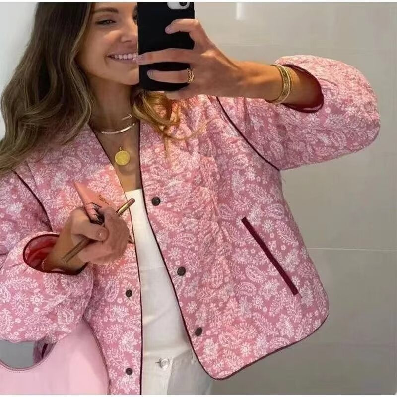 Marnie – Paisley Print Quilted Jacket with Contrast Piping
