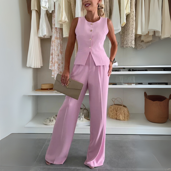 Janet – Chic Matching Set Women with Dressy Blouse and Wide-Leg Trousers