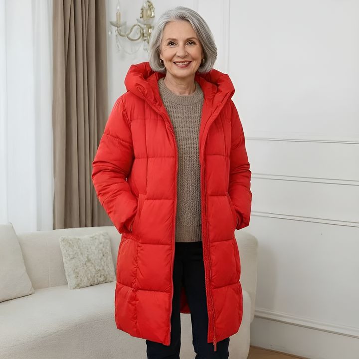 Lilian – Knee-Length Hooded Puffer Coat for Women