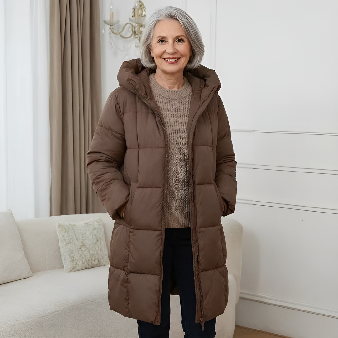 Lilian – Knee-Length Hooded Puffer Coat for Women