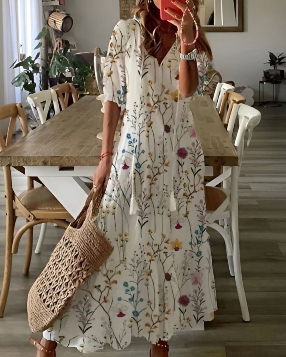 Addison – Elegant Boho Midi Dress with Relaxed Flowy Silhouette