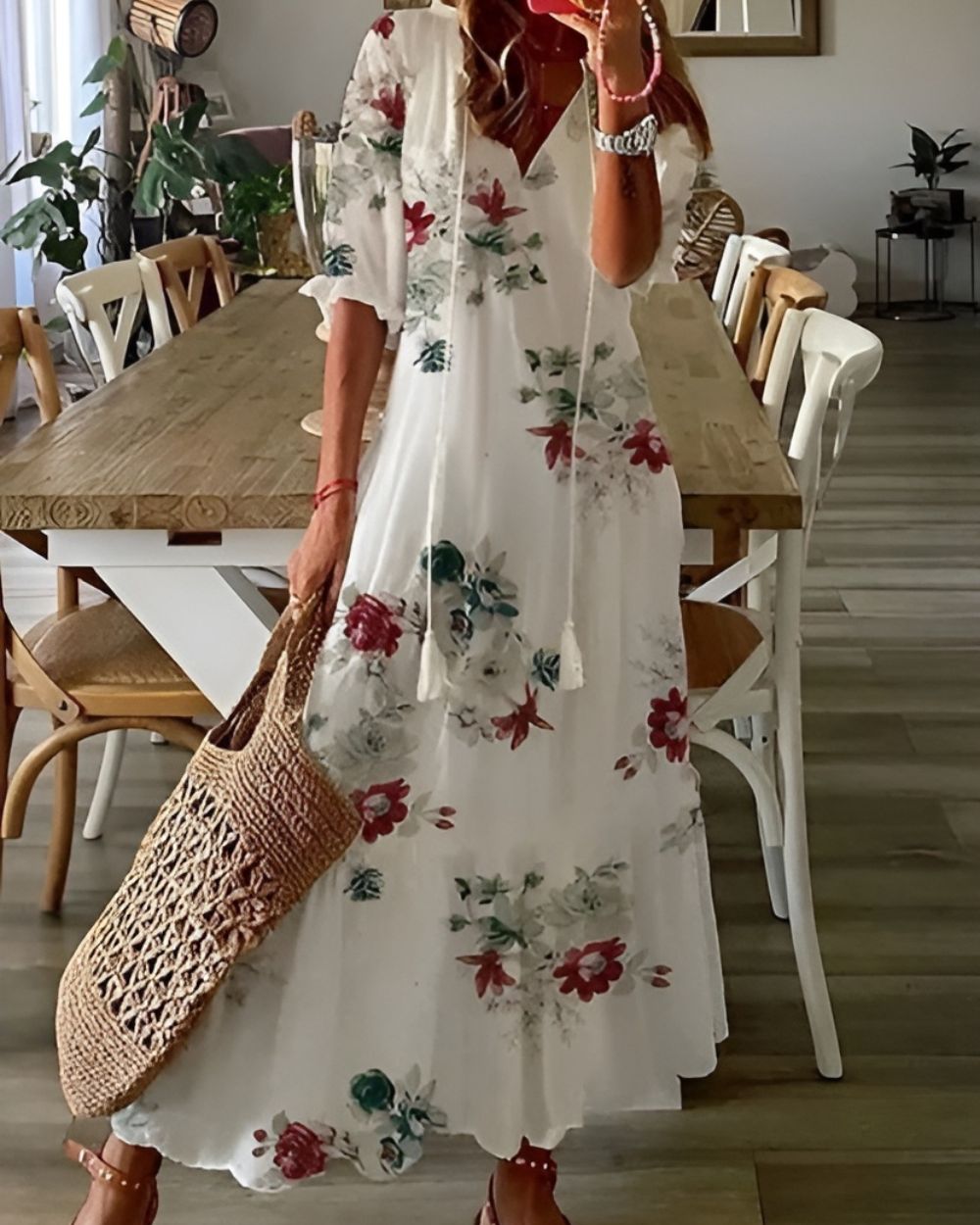 Addison – Elegant Boho Midi Dress with Relaxed Flowy Silhouette