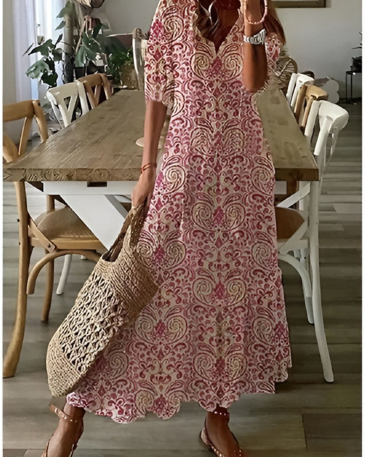 Addison – Elegant Boho Midi Dress with Relaxed Flowy Silhouette