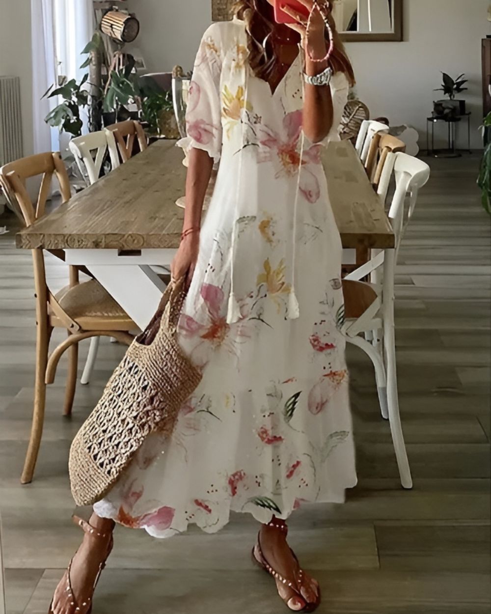Addison – Elegant Boho Midi Dress with Relaxed Flowy Silhouette
