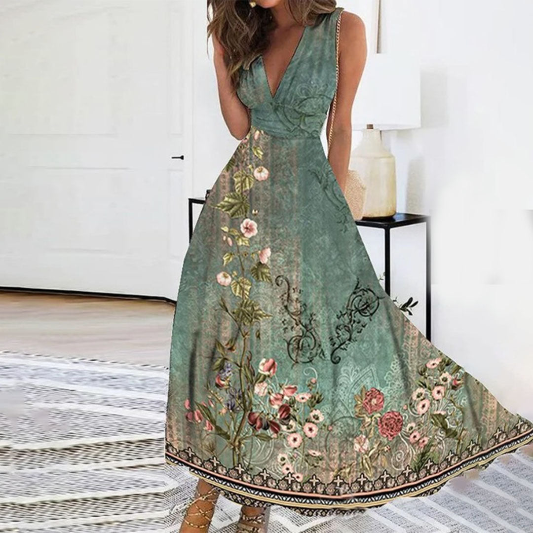 Amy – Floral V-Neck Maxi Dress for Garden Party Elegance