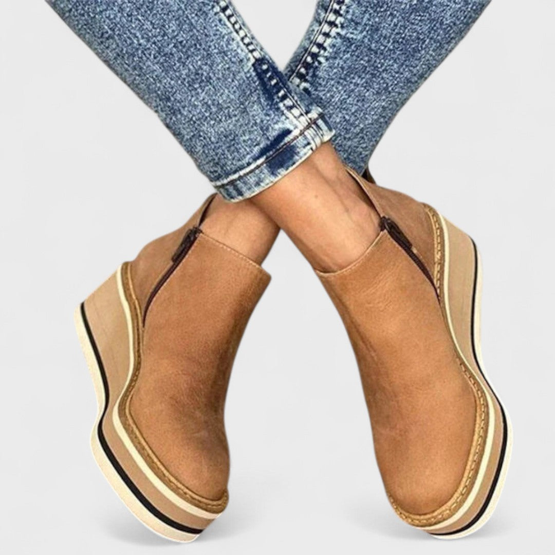 Vanora – Leather-Look Platform Wedge Ankle Boots for Women