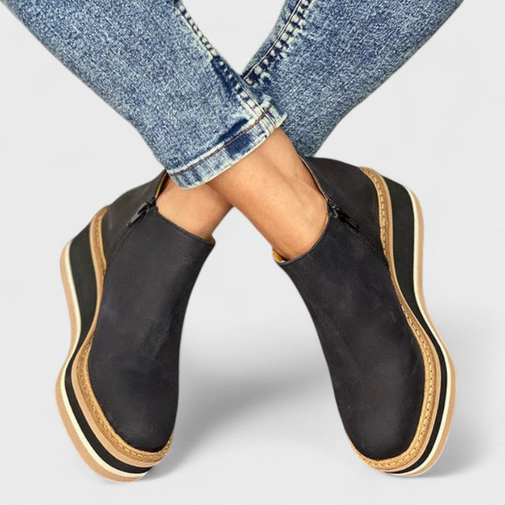Vanora – Leather-Look Platform Wedge Ankle Boots for Women