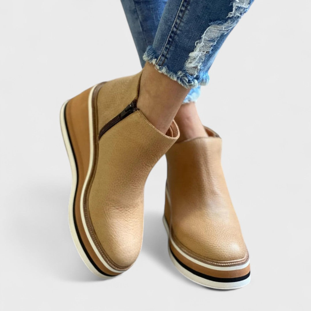 Vanora – Leather-Look Platform Wedge Ankle Boots for Women