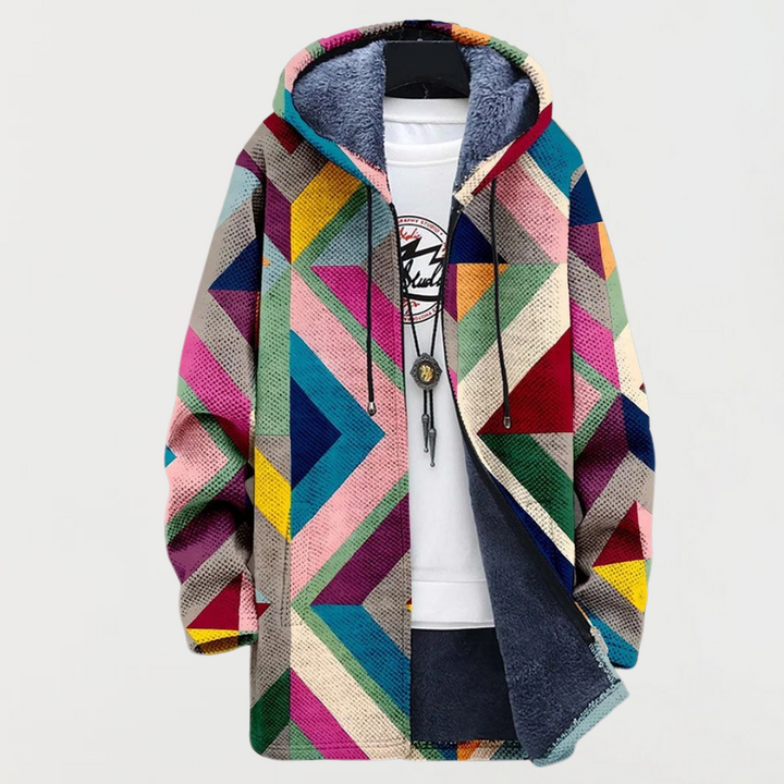 Hadley – Sherpa-Lined Hooded Zip Jacket with Geometric Print