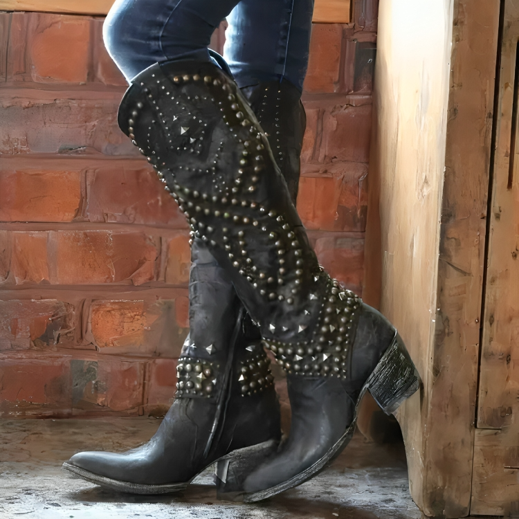 Alexia – Studded Western Knee-High Boots for Women