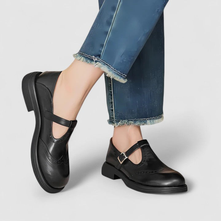 Sally – T-Bar Mary Jane Flats with Buckle Strap