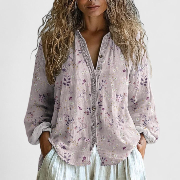 Nova – Chic Floral Blouse with Long Sleeve Boho Details