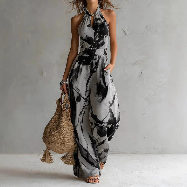 Natalie – Elegant Halter Maxi Dress with Floral Print