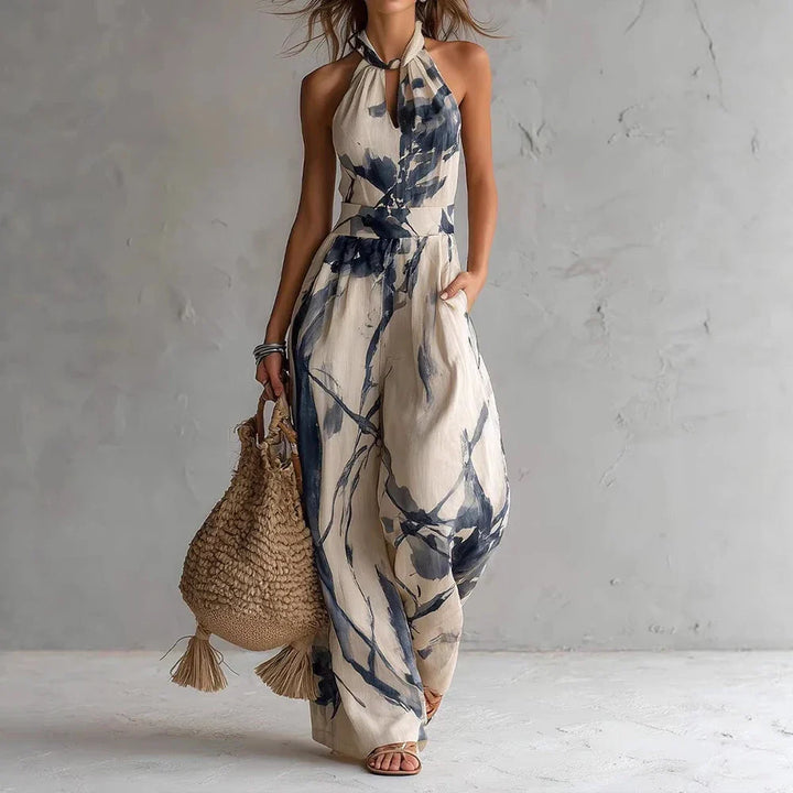 Natalie – Elegant Halter Maxi Dress with Floral Print