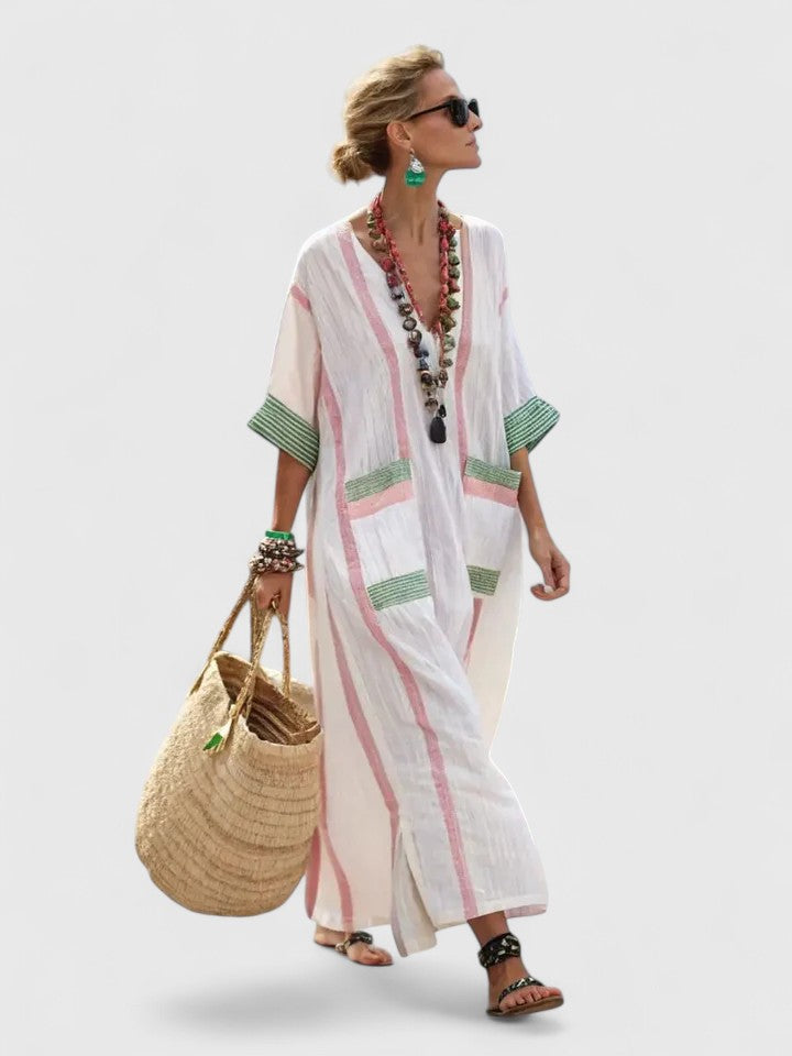 Sabrina – Striped V-Neck Maxi Dress with Pockets