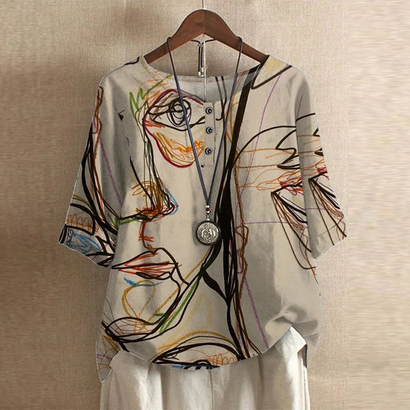 Frances – Elegant Floral Blouse with Vintage Boho Detail