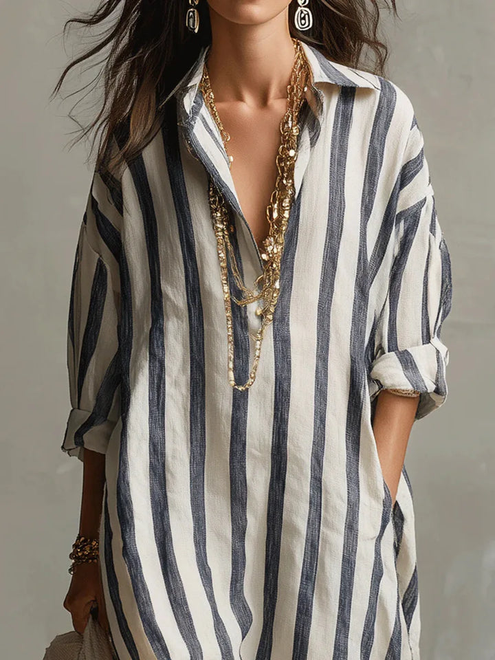 Amanda – Striped V-Neck Shirt Dress