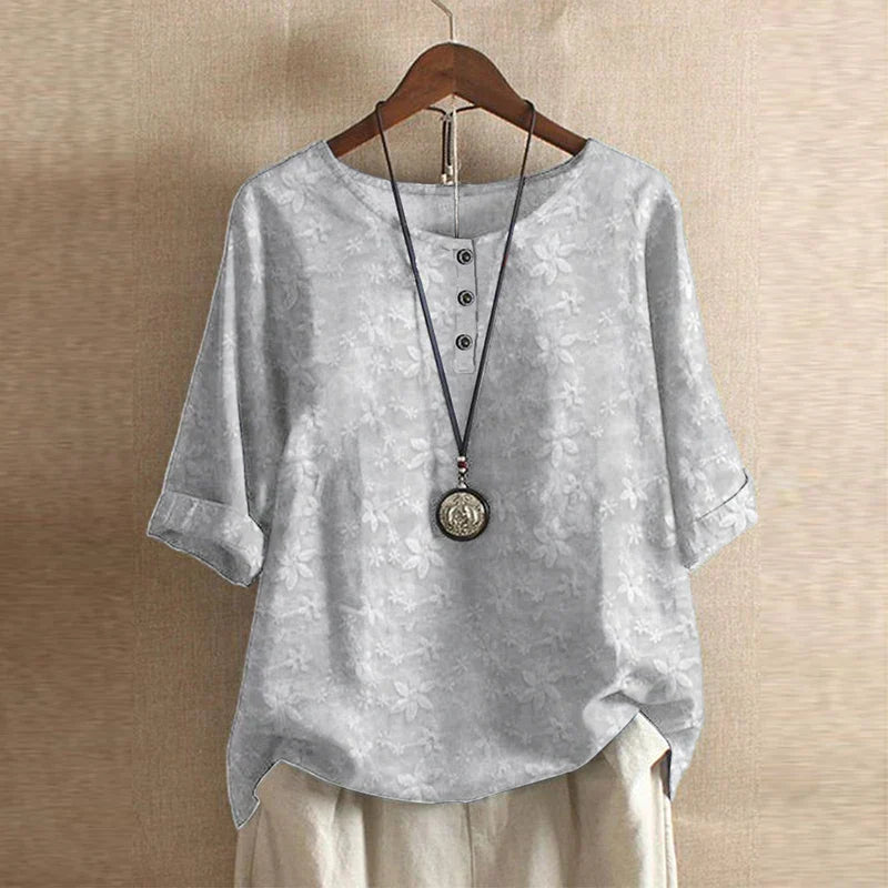 Frances – Elegant Floral Blouse with Vintage Boho Detail