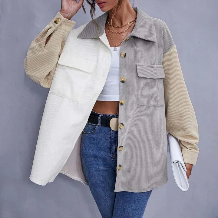 Leona – Color-Block Ribbed Shacket with Chest Pockets