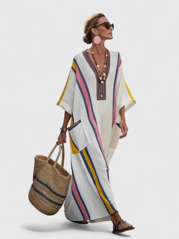 Sabrina – Striped V-Neck Maxi Dress with Pockets