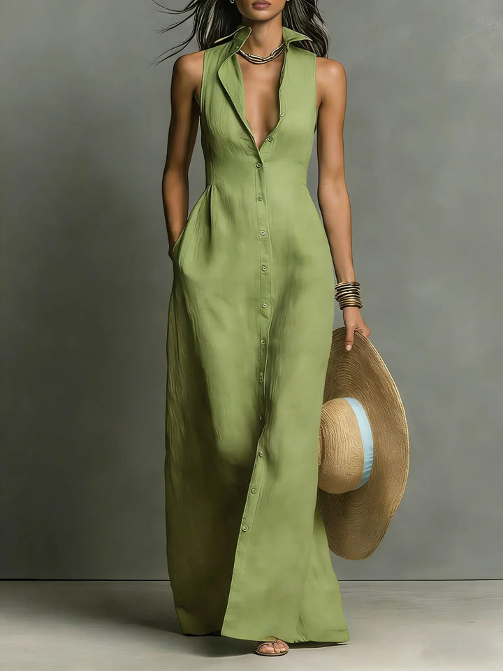 Chloe – Elegant Sleeveless Dress with Lapel Collar