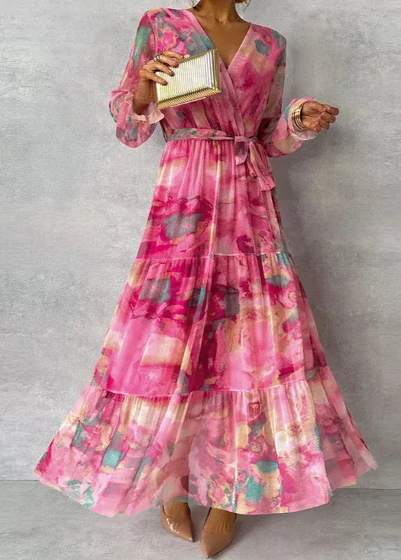 Cordelia | Floral Maxi Dress with Tiered Skirt and Waist Tie