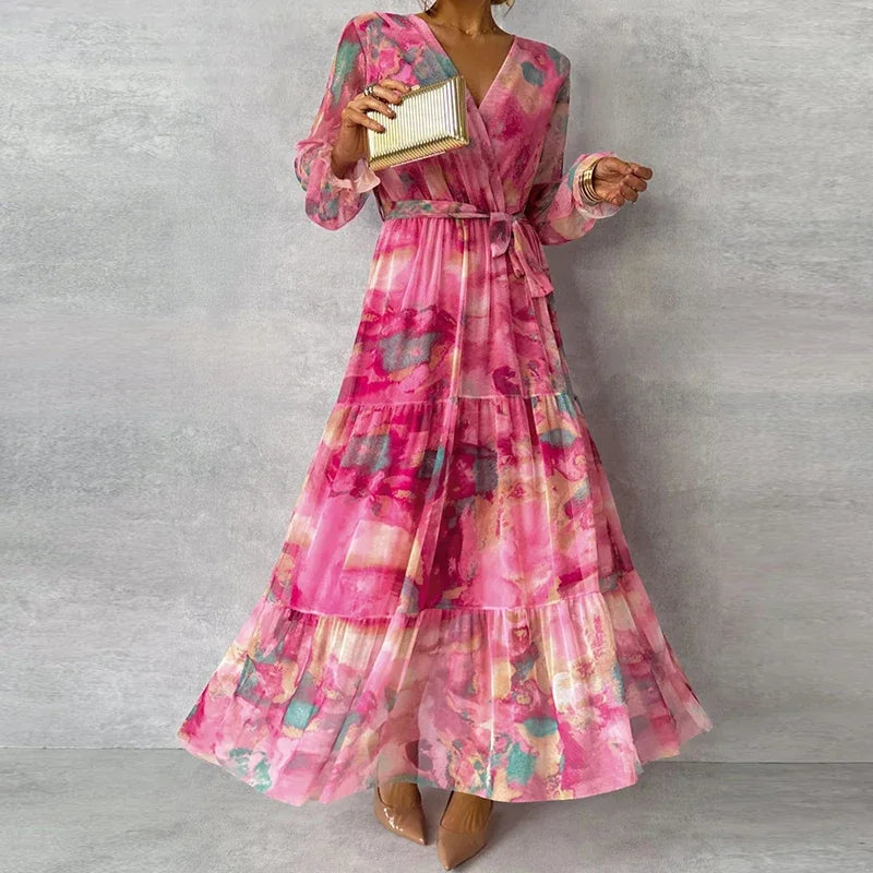 Cordelia | Floral Maxi Dress with Tiered Skirt and Waist Tie
