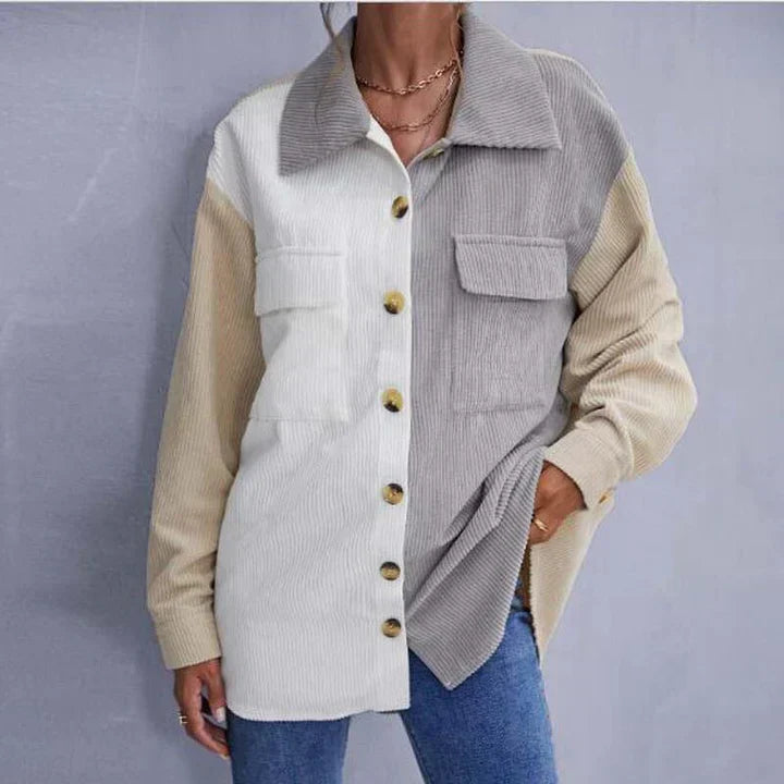 Leona – Color-Block Ribbed Shacket with Chest Pockets