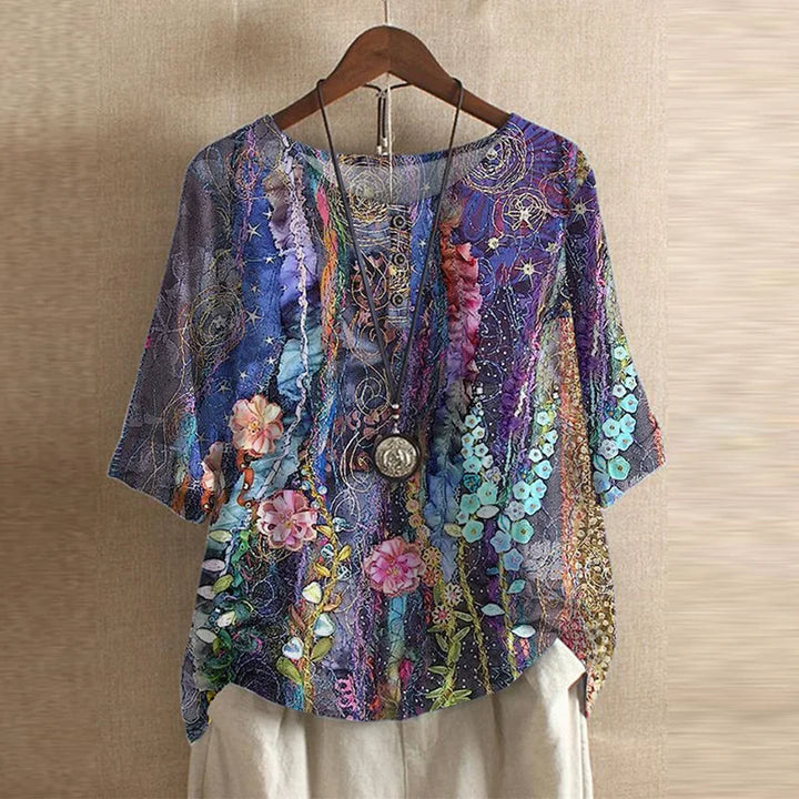 Frances – Elegant Floral Blouse with Vintage Boho Detail